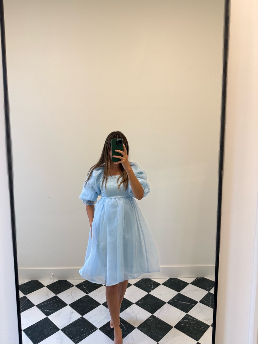 Blue babydoll dress puff sleeve XXS